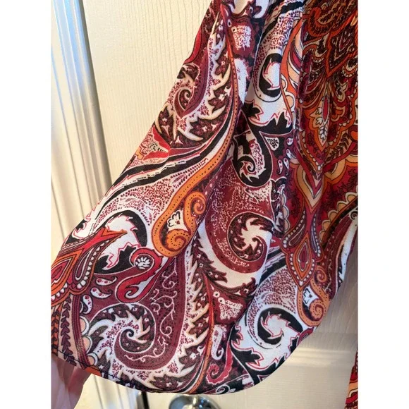 Spense Womens Multicolor Paisley Pleated Bell Sleeve Blouse Boho Size Medium - Picture 5 of 9